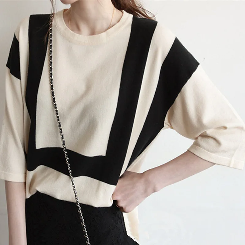 2018 Autumn New Women's Large Size Seven-point Sleeve Shirt Jumper Women Pullover Loose Bottoming Knit Sweater | Женская одежда