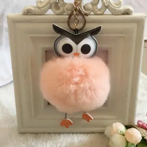 

Cute Fluffy Owl Fur pompom Keychain Rabbit Fur Ball bunny key chain pom pom keyring porte clef Key ring llaveros sleutelhanger