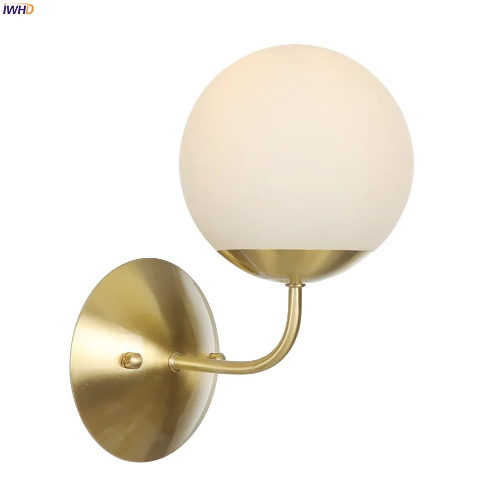 

IWHD Nordic Modern Copper Wall Lamp Bedroom Bathroom Mirror Stair Light Glass Ball LED Wall Lights Sconce Luminaire Wandlamp