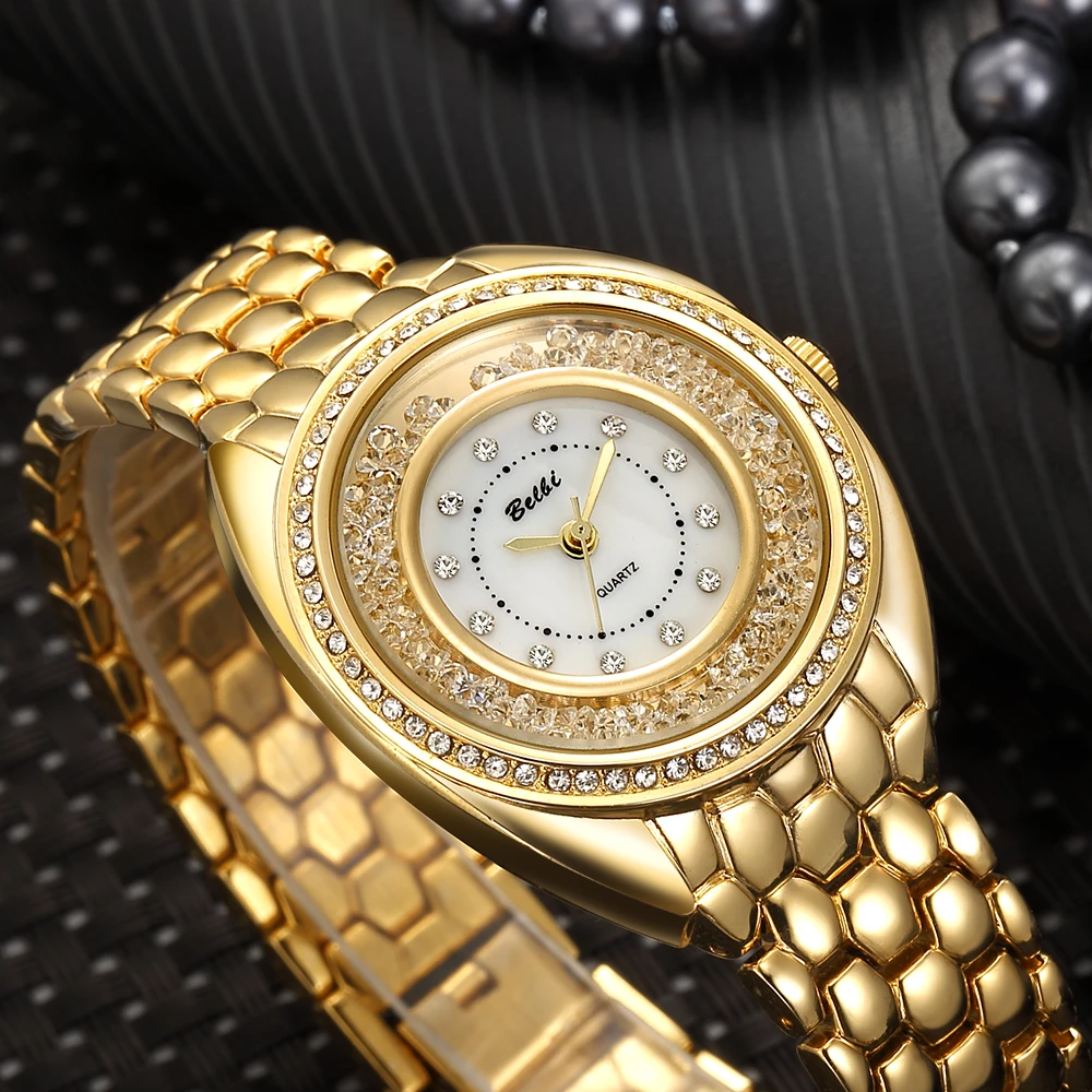 Luxury Ladies Jewelry Wrist Watches Fashion Drift Diamond Bracelet Quartz Female Watch Waterproof Gold Women Clock Brand BELBI | Наручные