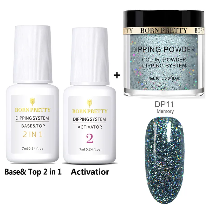 Holographic Set 11 BORN PRETTY погружение ногтей порошок Набор база и Топ 2 в 1 гель голографический натуральный сухой активатор градиент французский без лампы лечения - Цвет: Holographic Set 11