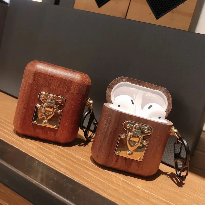 Чехол для Airpods, милый чехол для Airpods 1:1, зарядная коробка для Airpod, bluetooth-гарнитура, металлическая деревянная коробка, роскошная защита от ударов
