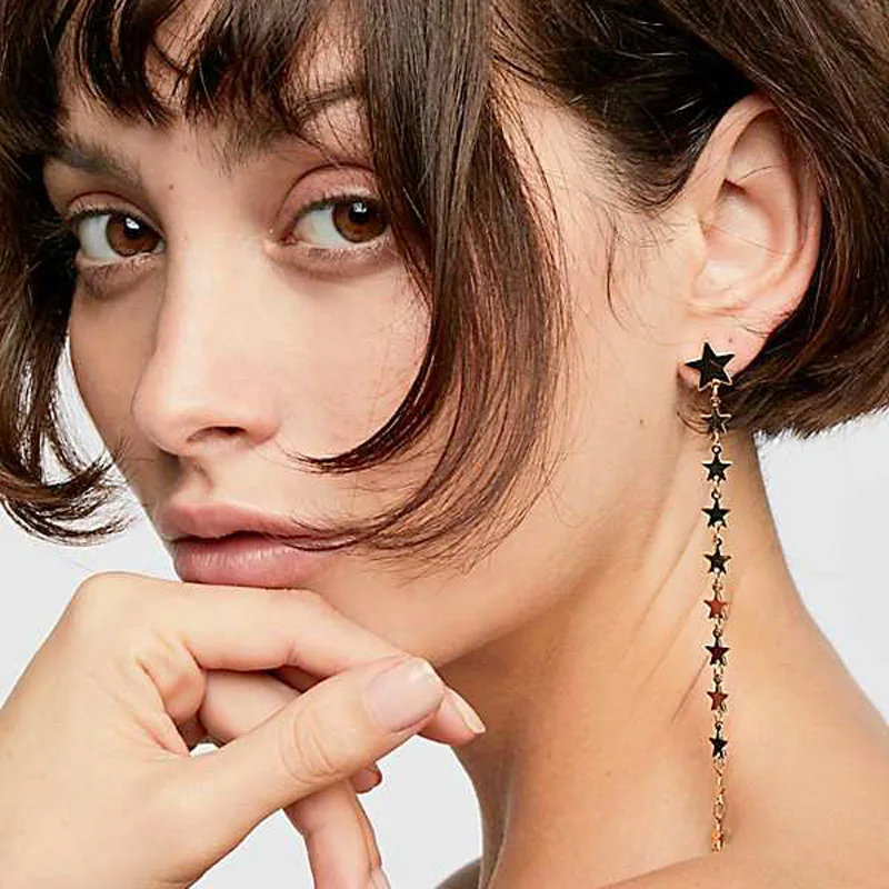 Новые длинные серьги с надрезом преувеличены золотые серебряные звезды ретро