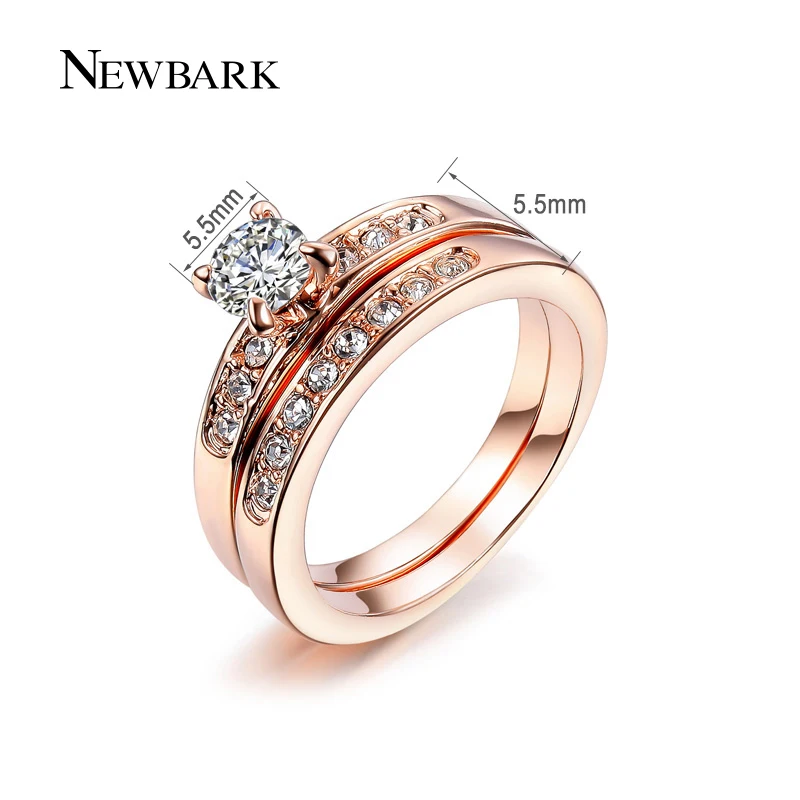 NEWBARK White And Rose Gold Color Wedding Bands Rings For Women High Quality Round CZ Prong Setting Engagement Jewelry|wedding band ring|band