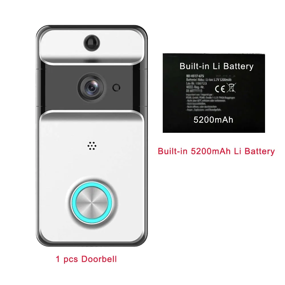 Only Outdoorbell CDYCAM IP53 водонепроницаемый беспроводной дверной звонок Wifi видео домофон камера с 5200 мАч батареей EU/US/AU/UK штекер внутренний звонок - Цвет: Only Outdoorbell