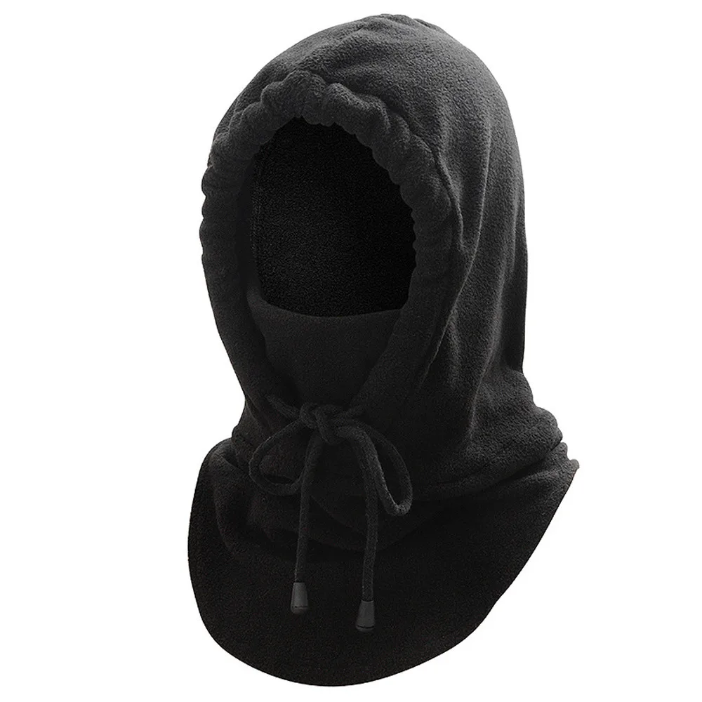 Женская мужская шапка с защитой лица от ветра черной горловиной теплый капюшон