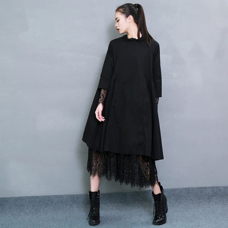 Женская Весенняя новая уличная модная черная свободная большая Длинная блузка