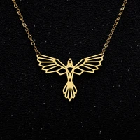 hollow phoenix necklaces for women stainless steel gold color necklace pendant vintage jewelry accessories bijoux collier femme
