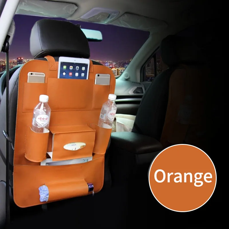 Orange 1 шт., органайзер для хранения на заднем сиденье автомобиля, Сумка с несколькими карманами из искусственной кожи, складной столик, чехол на заднее сиденье, защита, автомобильные аксессуары - Название цвета: Orange
