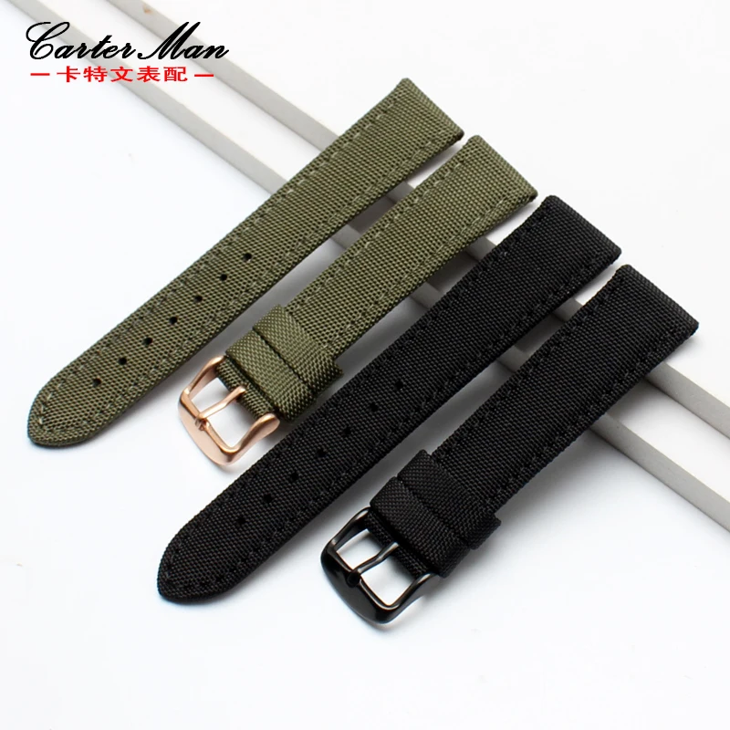 New nylon watchband 18mm 20mm 22mm 24mm canvas +genuine leather inner strap black army green blue bracelet | Наручные часы