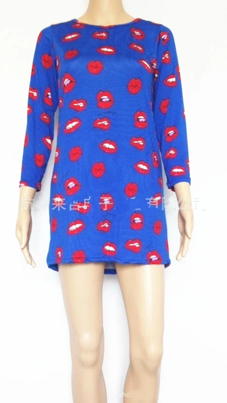 Популярные большие красные губы рот платье для женщин тренд печатных полный