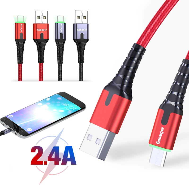 0,5/1/2 M кабель usbc Essager светодиодный Тип usb C быстрый заряд кабеля провод шнур для Xiaomi samsung Oneplus 7 Pro чехол для телефона USB-C Зарядное устройство
