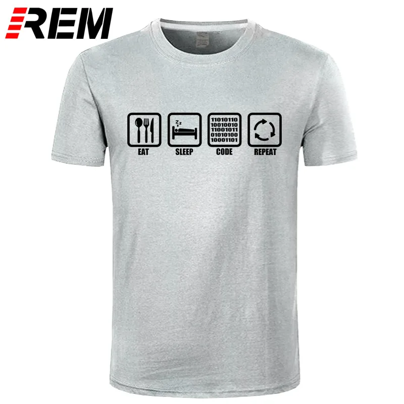 REM одежда Eat Sleep Code повторный подарок для Программист-фанат хакер Футболка Мужская хлопковая футболка с короткими рукавами Топ Camiseta