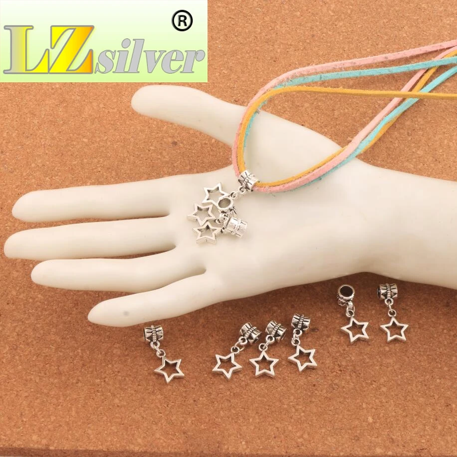 

Open Star Big Hole Beads 12.2x25mm 100PCS zinc alloy Dangle Fit European Bracelets Jewelry DIY B819