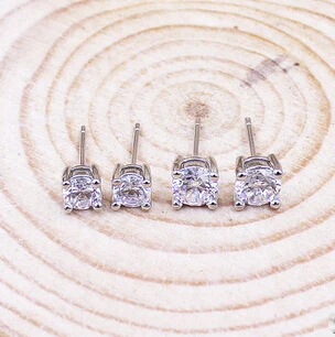 925 sterling silver brincos ouro stud earrings four claws crystal diamond women cubic zircon fashion | Украшения и аксессуары