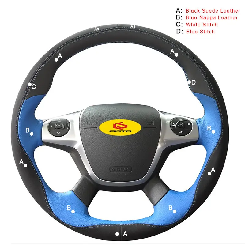 Nappa and Suede Оплетка на рулевое колесо для Ford Focus 3 2012- Kuga Escape 2013- C-MAX 2011- рулевое покрытие автомобиля кожа - Название цвета: Nappa and Suede