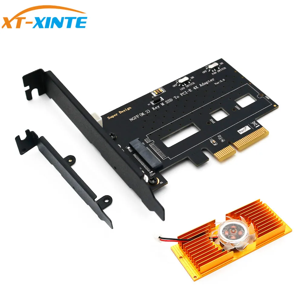 Для NGFF M.2 для NVME PCIE SSD PCI E 3.0x 4X Адаптерная карта Express с охлаждающим вентилятором и