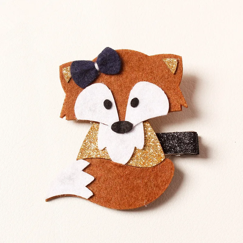 Блестящая фетровая шпилька в виде лисы с милым бантом Осенняя заколка для волос