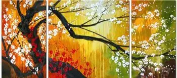 

3 Pcs Hand Painted Plum blossom in the rain II-Modern Canvas Art Wall Decor-Floral Oil Painting Wall Pictures for Living Rooms