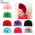 Новинка 2018, дизайнерская Шапочка-бини с бантом для маленьких девочек, удобная однотонная шапочка с оборками и цветами