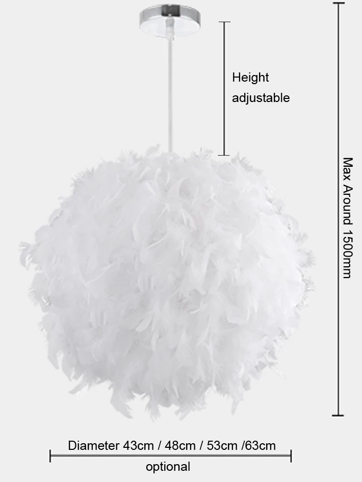 Подвесной светильник для спальни люстра со светодиодной лампой и белым пером