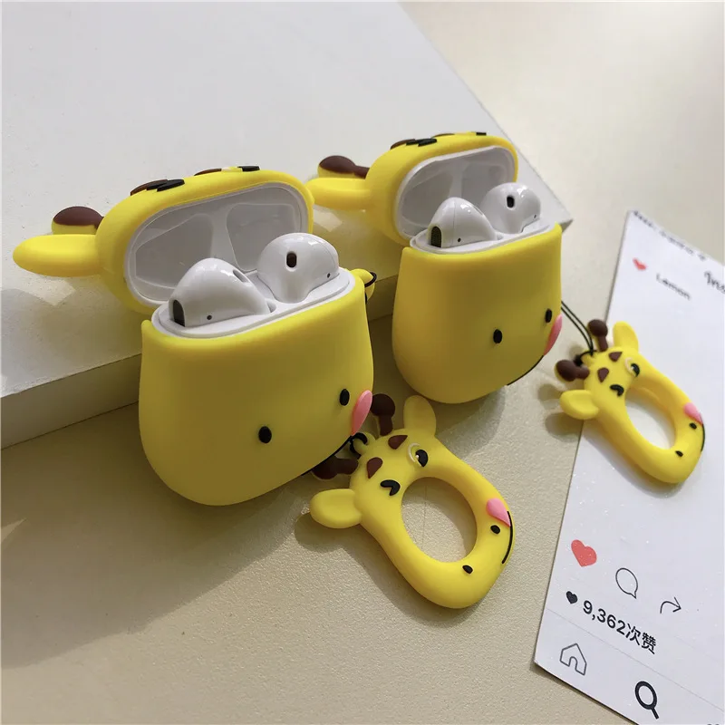 Bluetooth чехол для наушников для Airpods милые аксессуары Защитная крышка Анти-потеря ремешок мультфильм силиконовый уникальный роскошный 3D жираф