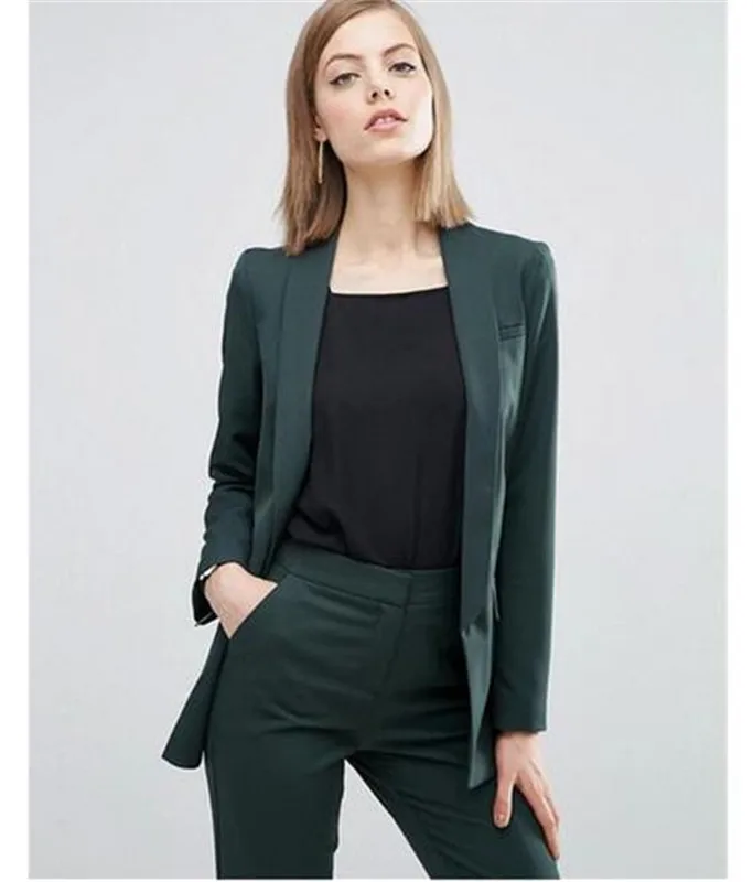 006 Business Pant Suits for Women Plus Size Green Custom Made Ladies Pantsuit Blazer+Pants for Work Pantsuit for Wedding Party - Цвет: 006