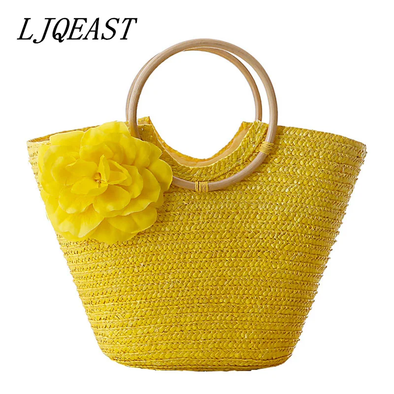 LJQEAST Цветочная пляжная сумка женские сумки богемная Дамская Соломенная Сумка
