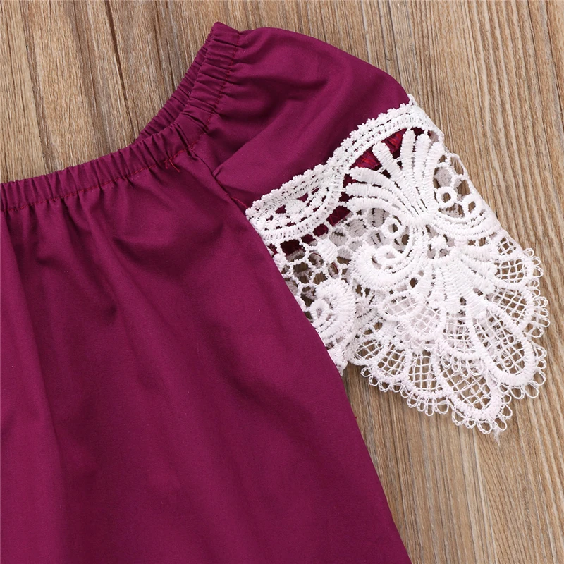 Emmababy 1-6Y Kid Baby Girl dress summer girls Off Shoulder Lace edge cotton Party Pageant Dresses baby girl Sundress Clothes | Детская