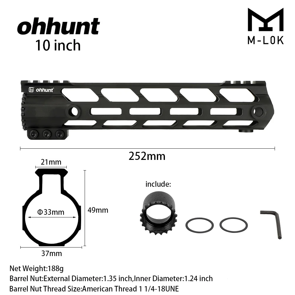 Ohhunt Тактический M-LOK поручень " 9" 1" 12" 13," 15" M LOK бесплатно поплавок ручной предохранитель Picatinny Weaver крепление стальной ствол гайка - Цвет: 10 Inch