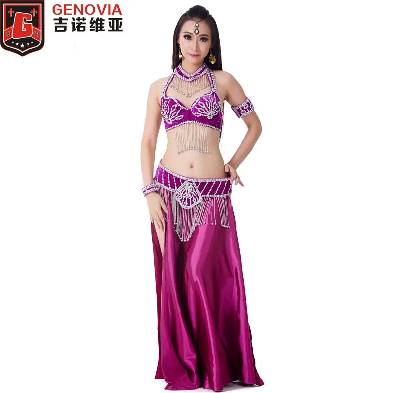 

Hot Women Belly Dance Costume 5pcs Bra&belt&necklace&bracelet Indian Dance Clothes Dance Belly