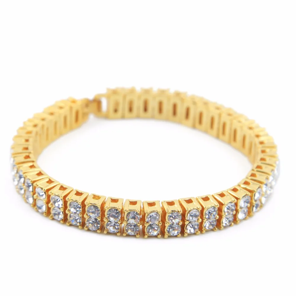

Hip hop Men Tennis Chain bracelet 2 Row Bling AAA Rhinestones Crystal Iced Out Bangle For women Rapper Jewelry Gif Drop Shipping