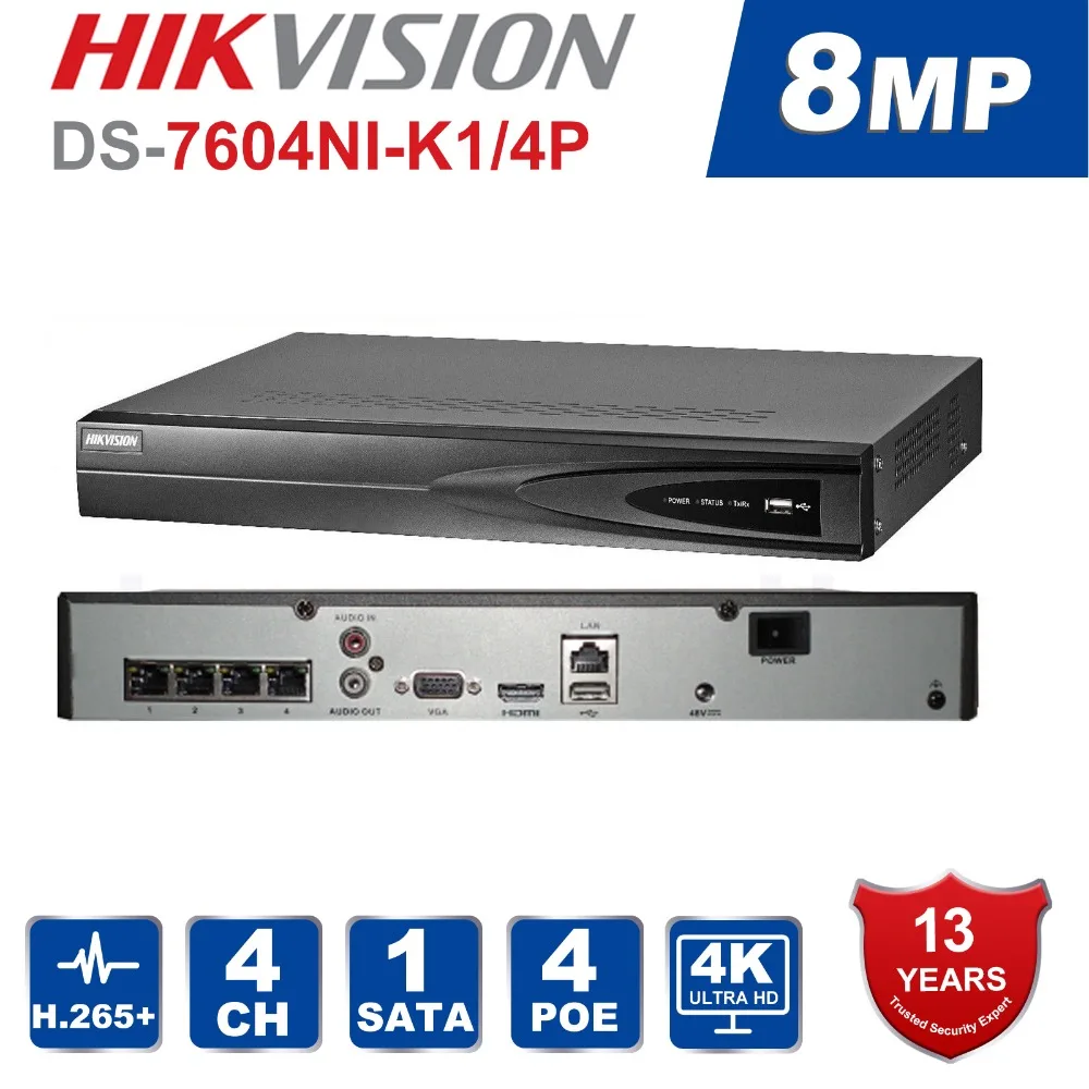 Hikvision DS 7604NI K1/4 P 4CH POE встроенный разъем Play 4K PoE NVR для ip камеры CCTV система Поддержка