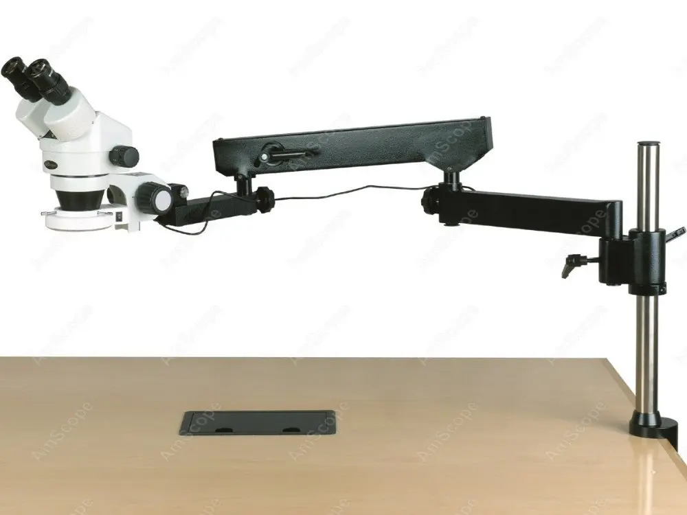 

Articulating Arm Microscope--AmScope Supplies 3.5X-225X Binocular Articulating Arm Pillar Clamp 144-LED Zoom Stereo Microscope