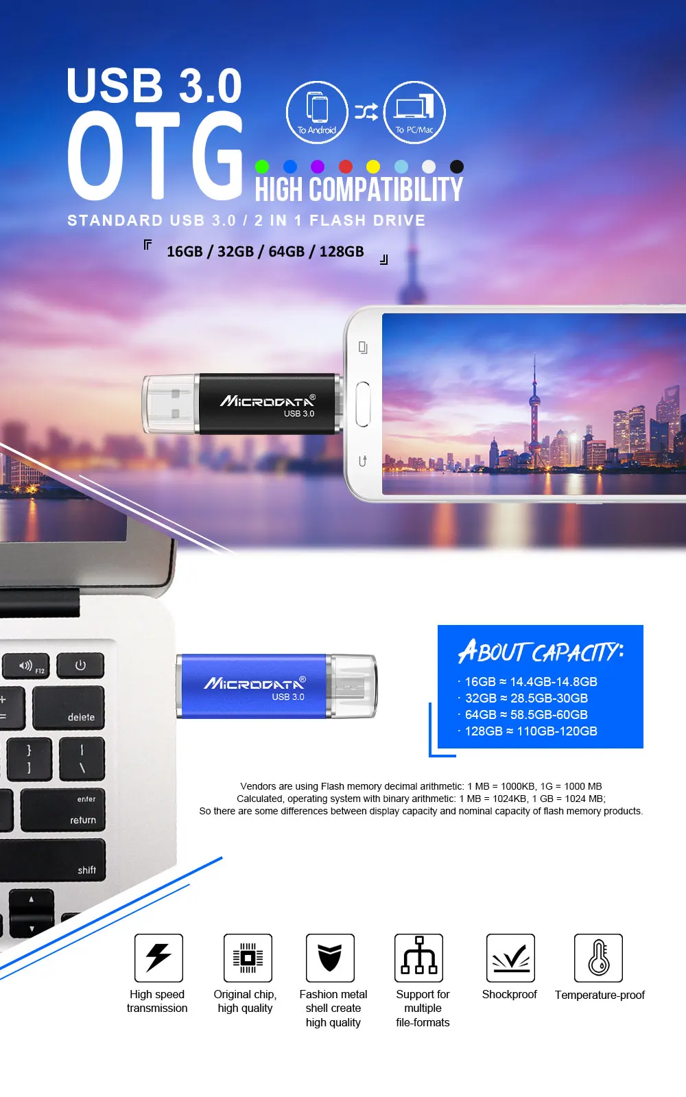 OTG USB 3,0 usb флешка 16 ГБ 32 ГБ USB флеш-накопитель 3,0 флеш-накопитель 64 Гб 128 Гб Внешняя память 2 в 1 Флешка в розничной упаковке