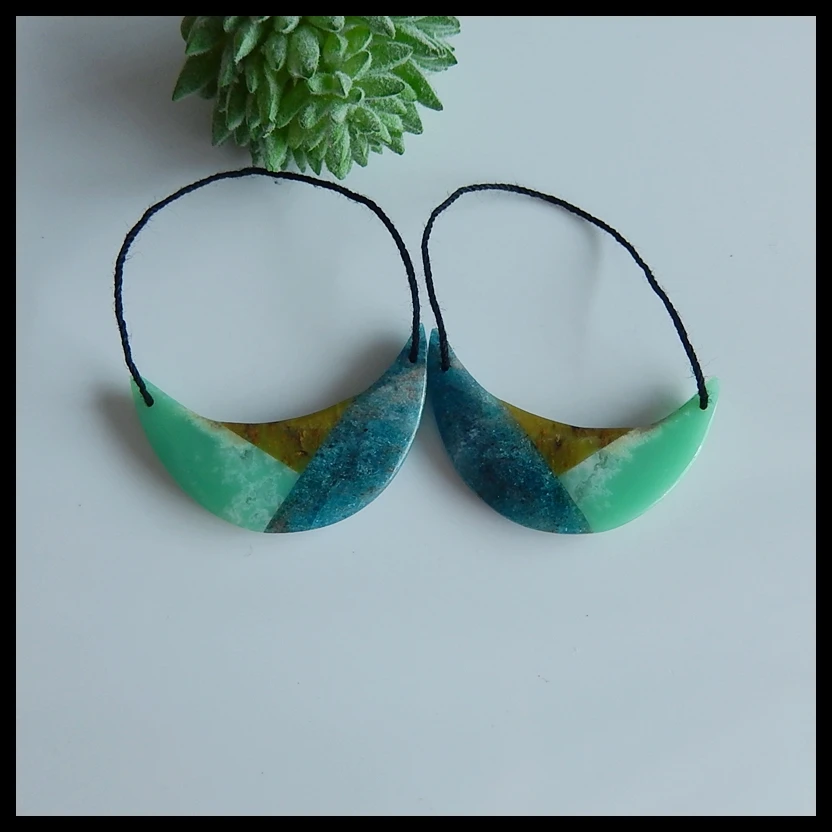 Натуральный драгоценный камень Chrysoprase, Синий Апатит кристалл, желтый опал Интарсия мода драгоценный камень серьги пара, 38x24x5 мм, 9,2 г