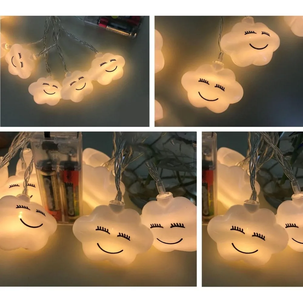 Decoration 2M 10 Leds LED Smile Cloud String Lights Battery Powered Indoor Ambient Lighting For Garden Party Wedding | Освещение
