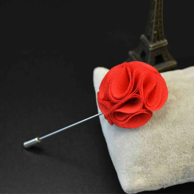 14pcs Camellia Flower lapel pin for men's suits decoration long stick pin fabric flower brooch all-match men silk corsage