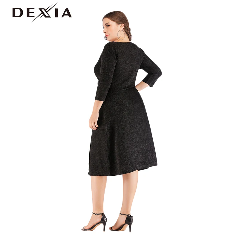DEXIA элегантное сексуальное повседневное женское платье с длинным рукавом плюс