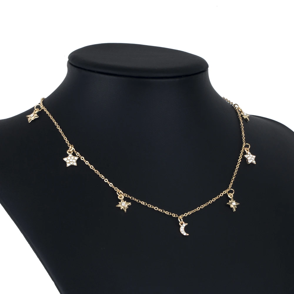 FAMSHIN 2017 новейший модный чокер ожерелье звезда луна кулон цепочка Золотая печень
