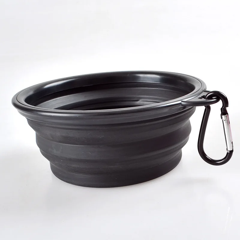 Black 1 шт Черная Складная миска для домашних животных портативная дорожная собачья миска силиконовая кормушка для воды и корма миска с брелоком - Цвет: Black