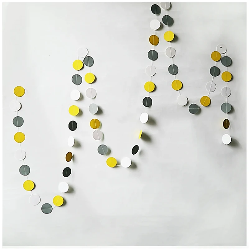 

4PCS 4M Yellow White Gray Round Paper Garland Home Decoration Accessories Birthday Party Wedding Paper Wall Decoration DIY