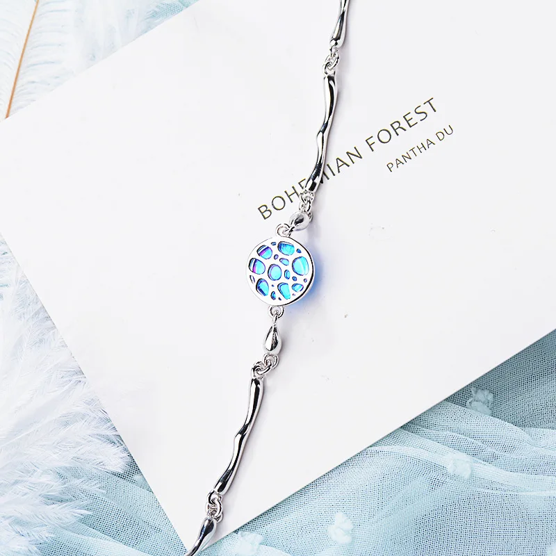 Браслет из серебра 925 пробы с синим цирконием женская мода корейский простой