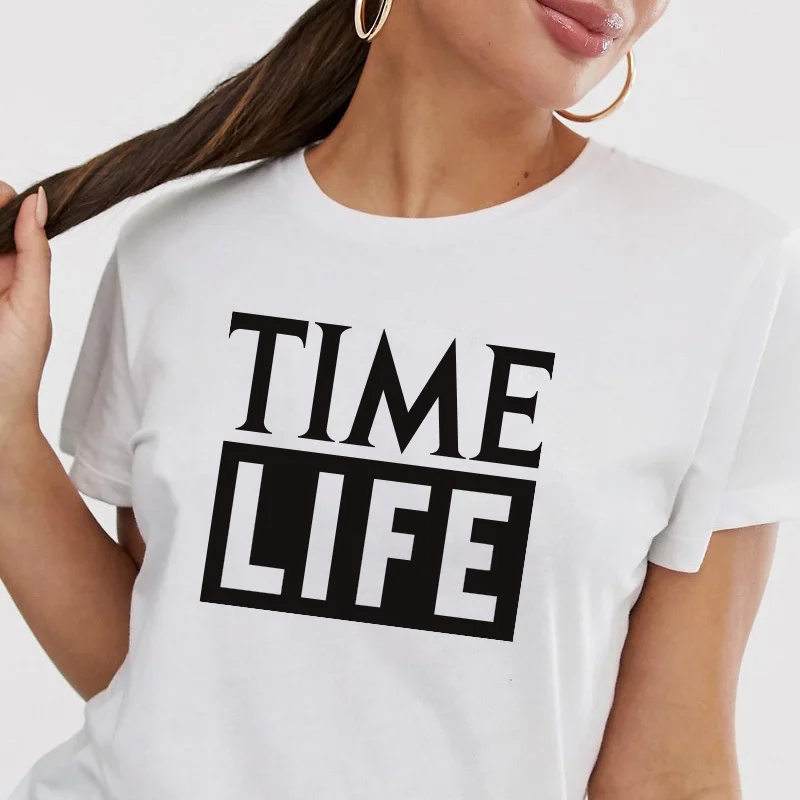 Женская Повседневная рубашка Harajuku TIME LIFE с принтом букв короткий рукав винтажная