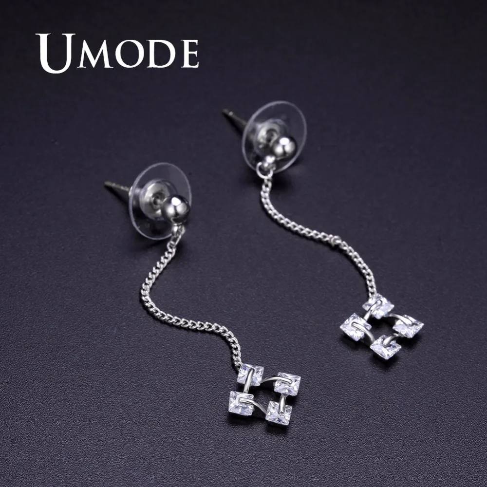 UMODE модные длинные висячие серьги для женщин женские Стразы белый золотой цвет AAA