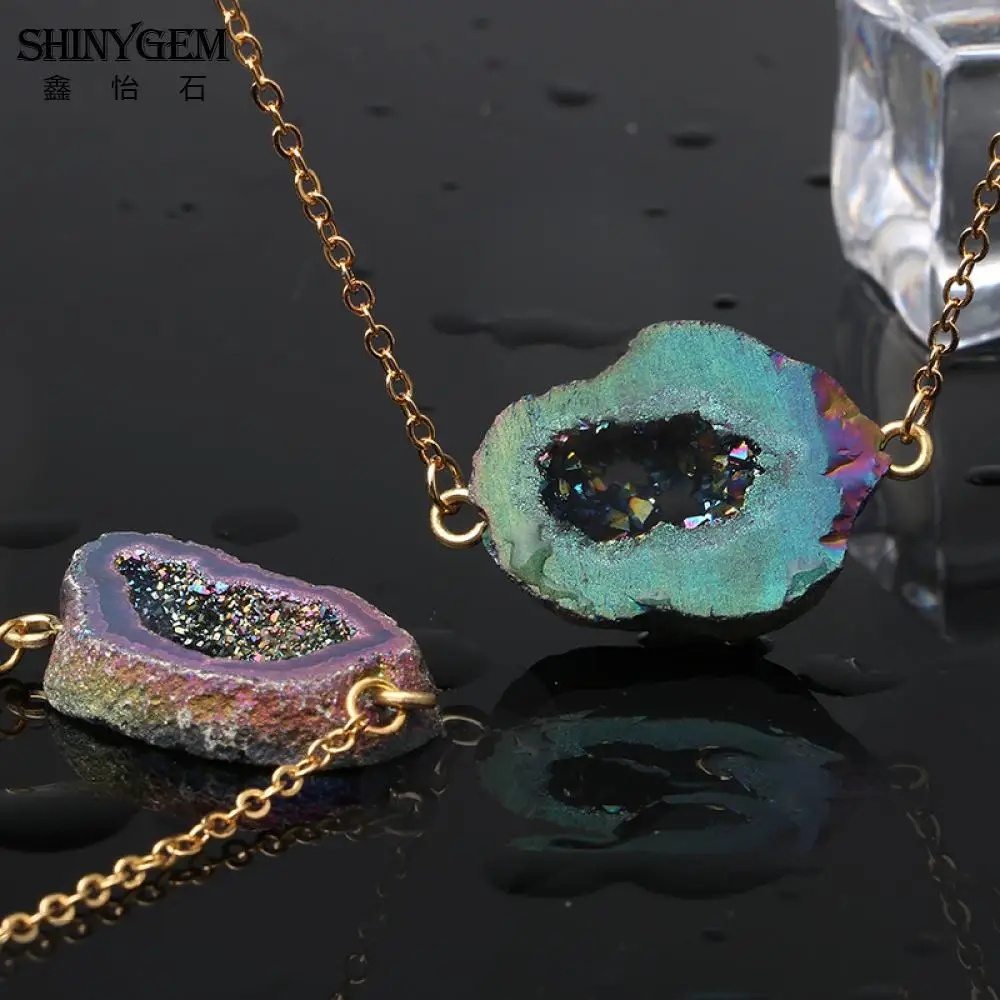 Ожерелье с подвеской SHINYGEM из натуральной друзы радужная чакра ожерелье