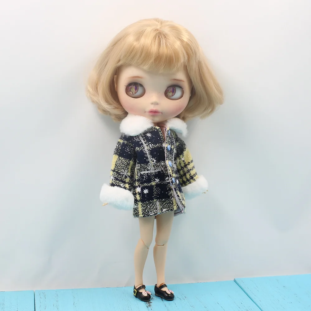 DBS 1/6 Blyth одежда совместное тело ледяная кукла gingham зимнее теплое плюшевое пальто