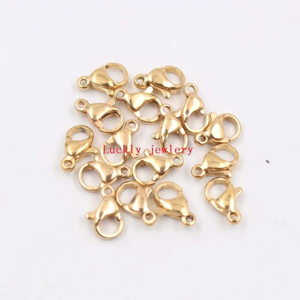 

Lot 50pcs in 9mm-15mm more size bulk wholesale Stainless steel Gold lobster clasps Claw hooks Jewelry Finding DIY Marking