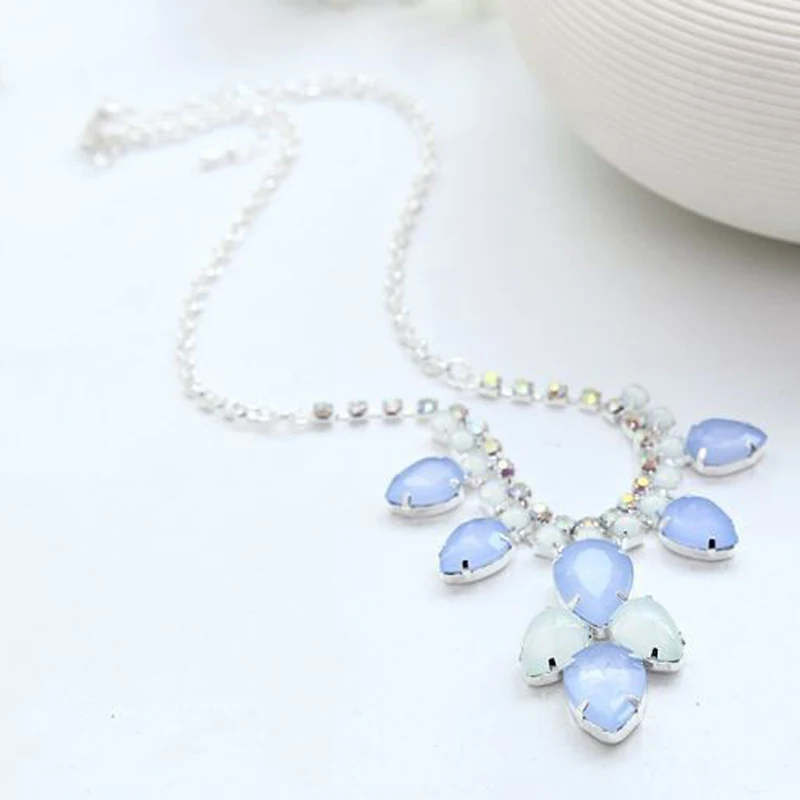 Стразы с голубыми каплями воды серебряные ожерелья покрытием # N036|rhinestone gems|rhinestone