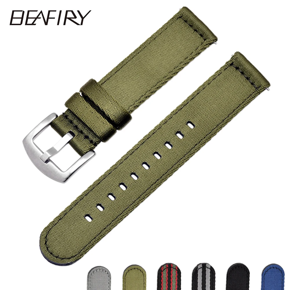 BEAFIRY Breathable Woven Nylon  Watch Band 18mm 20mm 22mm 24mm Lightweight  Canvas Watch  Straps Watchbands Sports